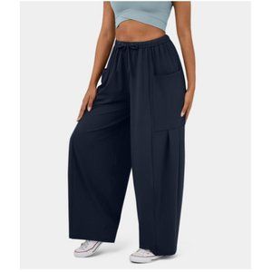 Halara Navy Elastic Waistband Drawstring Palazzo Flowy Wide Leg Pants S NWT